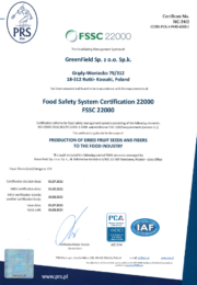 GreenField FSSC22000 certificate